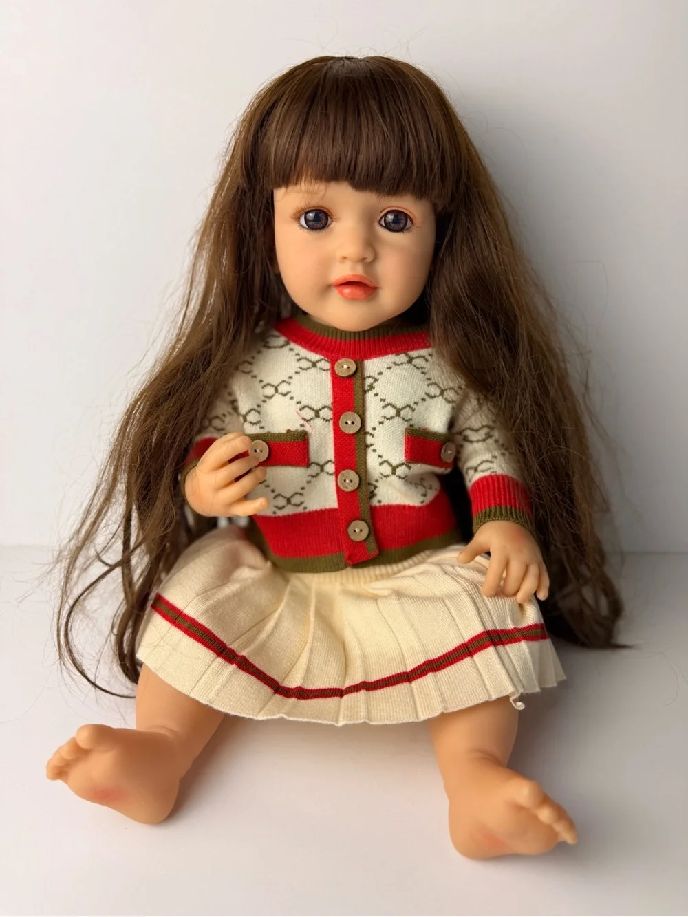 Lifelike Reborn Baby Girl Doll Long Brunette Hair Realistic